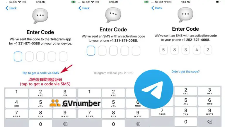 tap to get telegram sms code