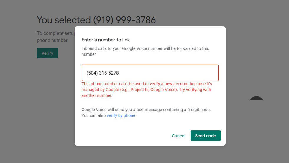 此电话号码无法用于注册Google Voice号码。请试试用其他号码验证